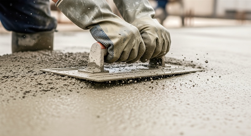 A construction workers hands smoothing wet concrete with a trowel an action shot of foundation work and building with copy space on the surface A construction workers hands smoothing wet concrete with a trowel an action shot of foundation work and building with copy space on the surface